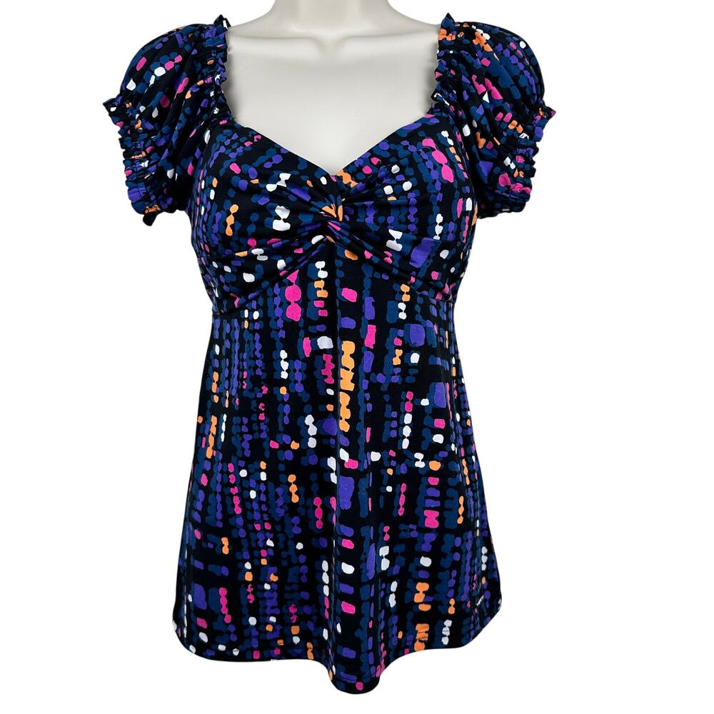Vintage Candies Babydoll Blouse Top Milkmaid Peasant Y2K Abstract Purple Med